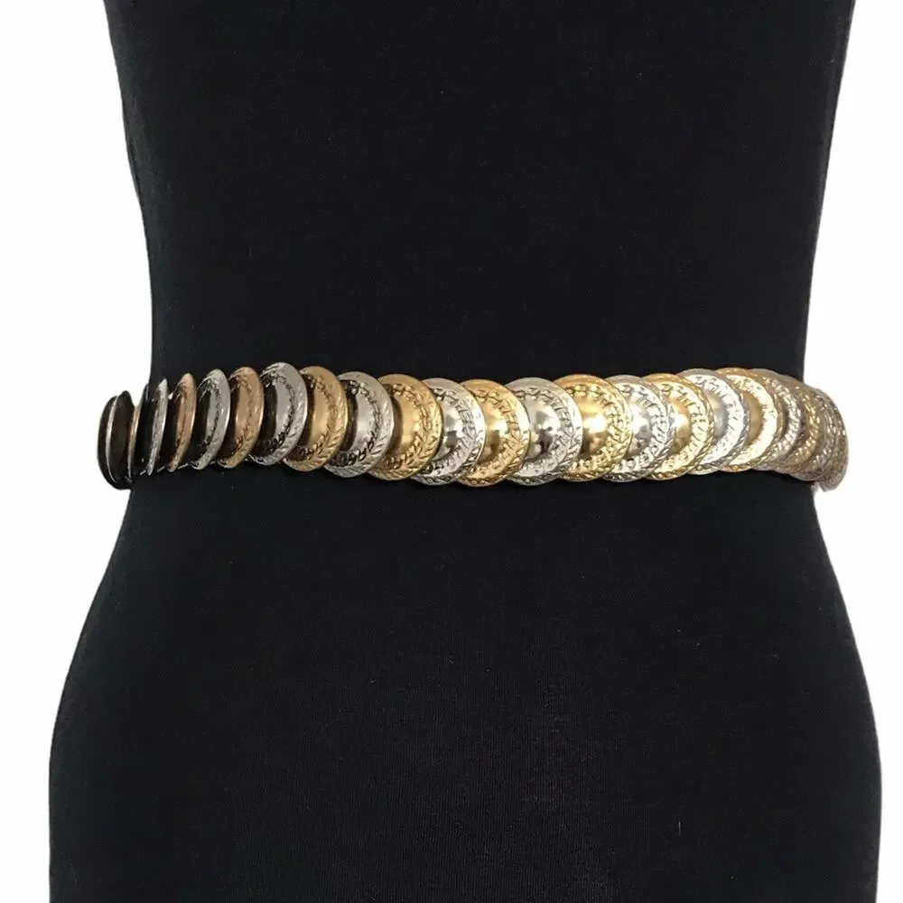 1970s Gold & Silver Tone Coin Disc Stretch Belt